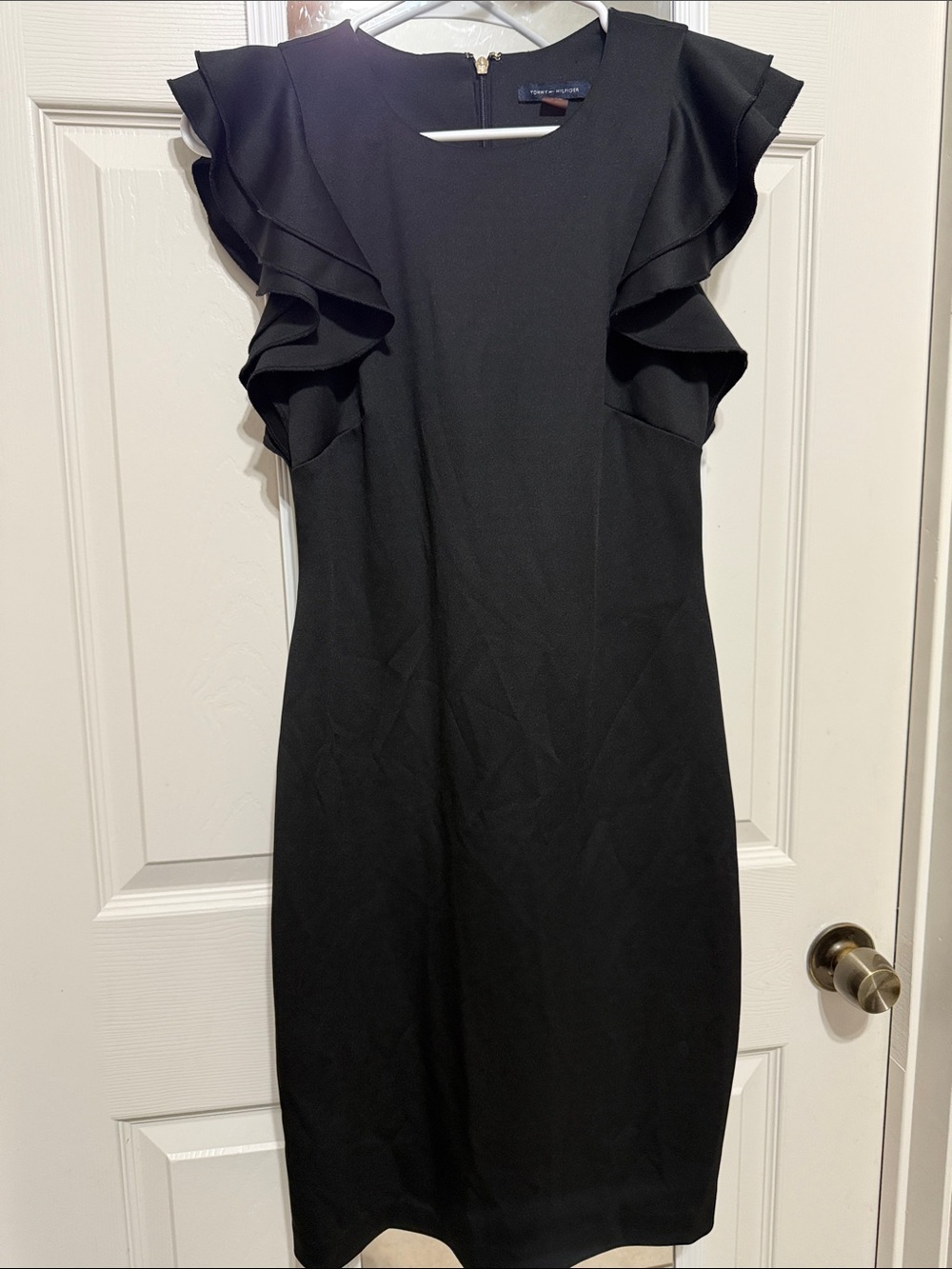 Tommy Hilfiger Black Ruffle-Shoulder Midi Dress